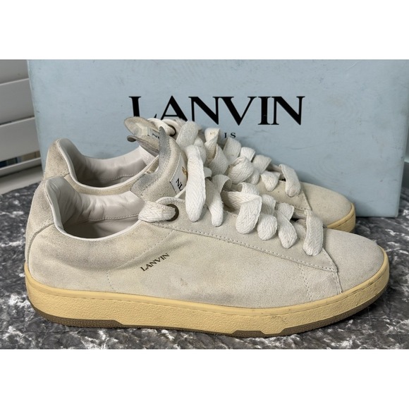 Lanvin Lite Curb Low White Suede Sneakers Men's EU 44 US 11 w/ Box